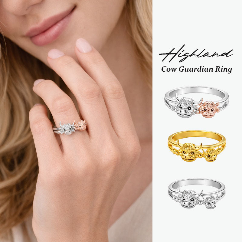 Highland-Cow-Guardian-Ring: Eine wärmende Präsenz an Ihrer Fingerspitze, die die tiefe Bindung zwischen Mutter und Kind symbolisiert