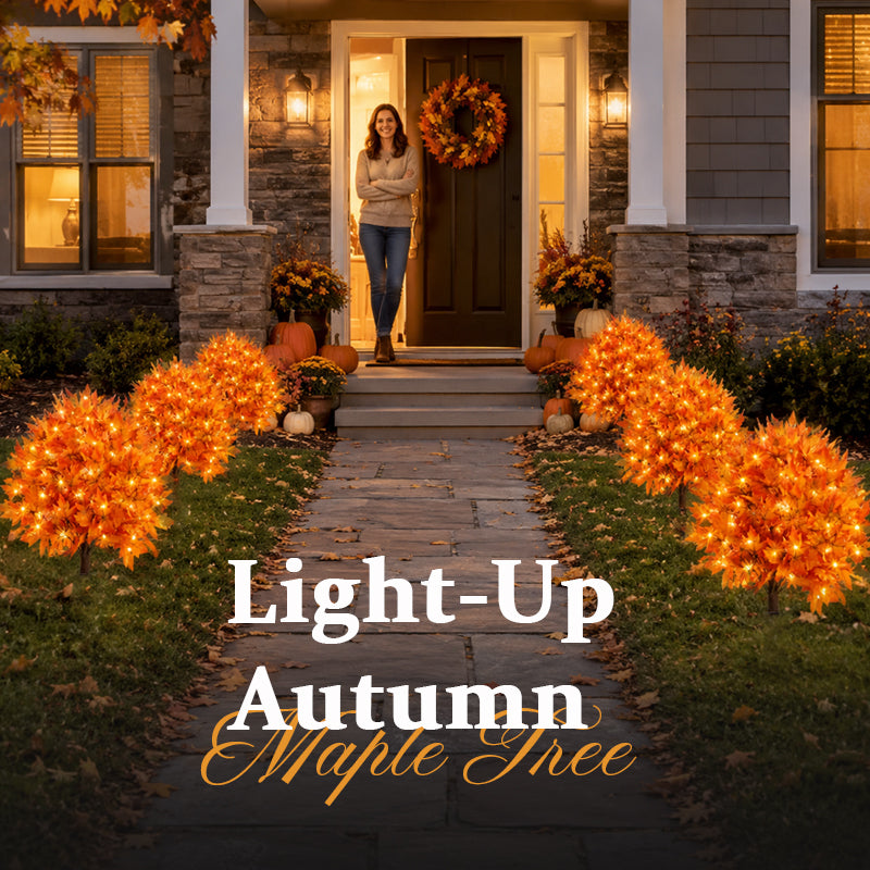 Lighted Artificial Autumn Maple Leaf Topiary Balls