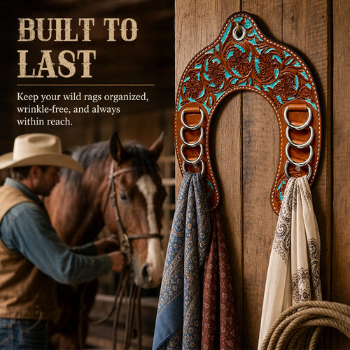 Handcrafted Leather Horseshoe Wild Rag Holder | Western Scarf & Bandana Organizer