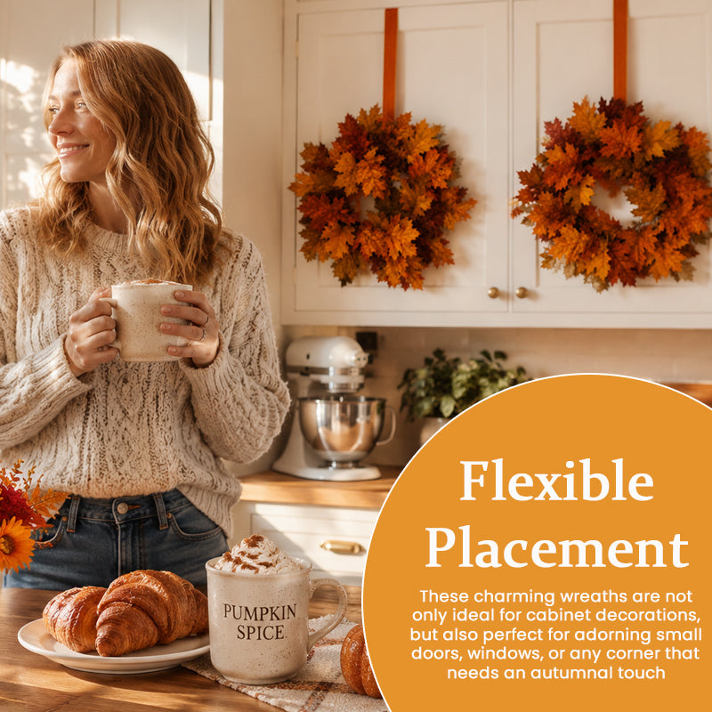 Autumn Maple Leaf Kitchen Cabinet Wreaths with Ribbon