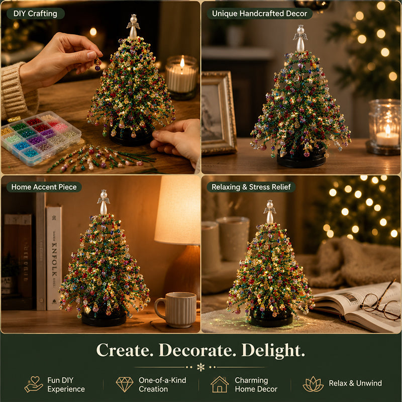 🎄DIY Beaded Tabletop Christmas Tree Craft Kit with LED Lights
