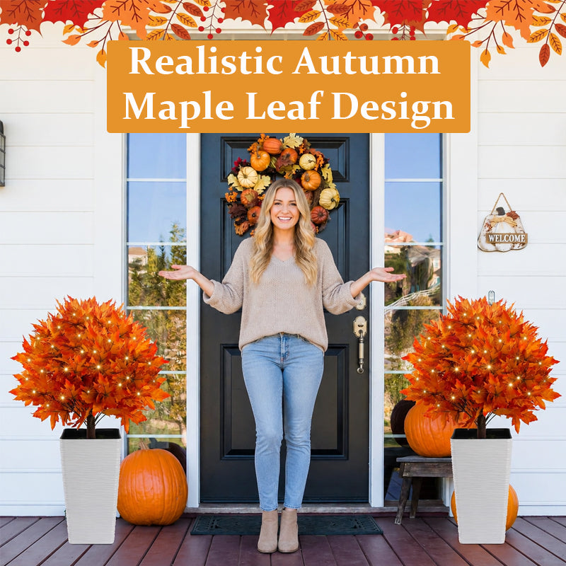 Lighted Artificial Autumn Maple Leaf Topiary Balls