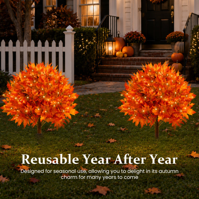 Lighted Artificial Autumn Maple Leaf Topiary Balls