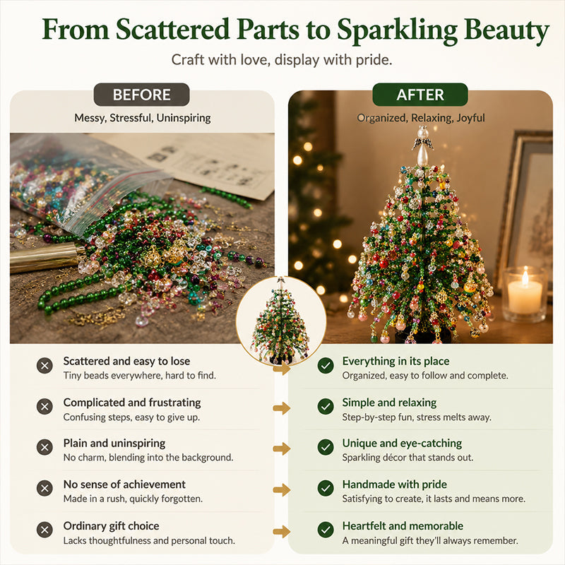 🎄DIY Beaded Tabletop Christmas Tree Craft Kit with LED Lights