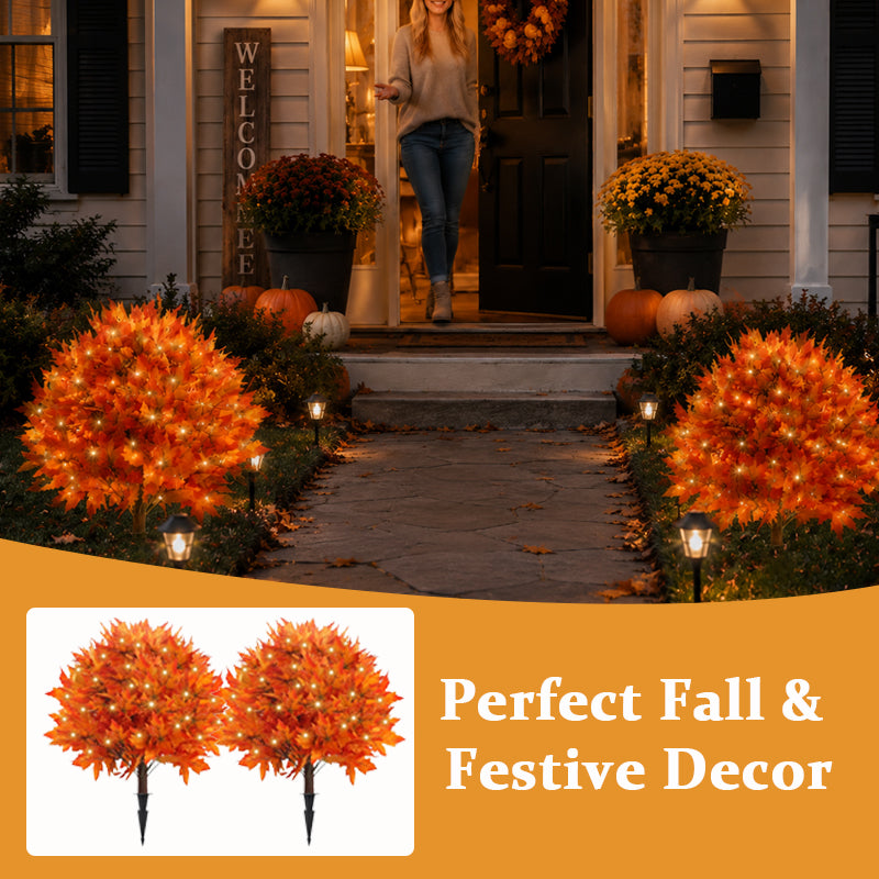 Lighted Artificial Autumn Maple Leaf Topiary Balls