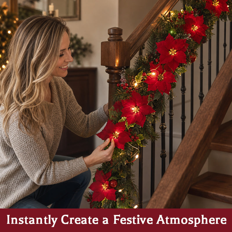 Christmas Poinsettia LED Flower String Lights