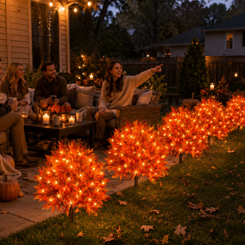 Lighted Artificial Autumn Maple Leaf Topiary Balls