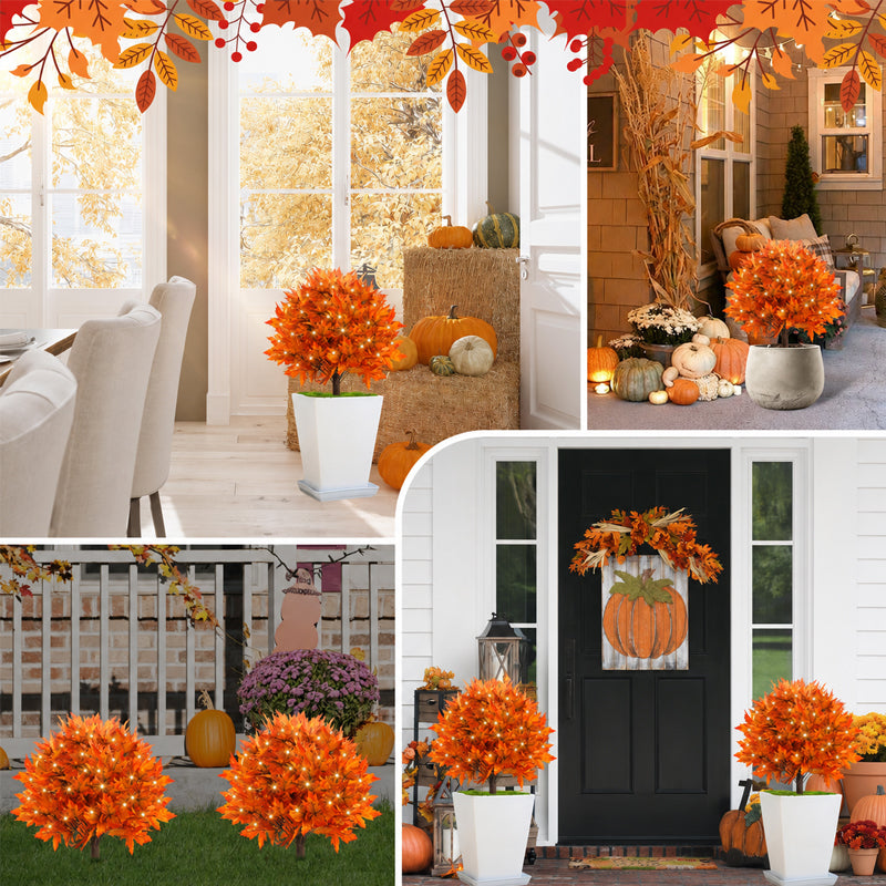 Lighted Artificial Autumn Maple Leaf Topiary Balls