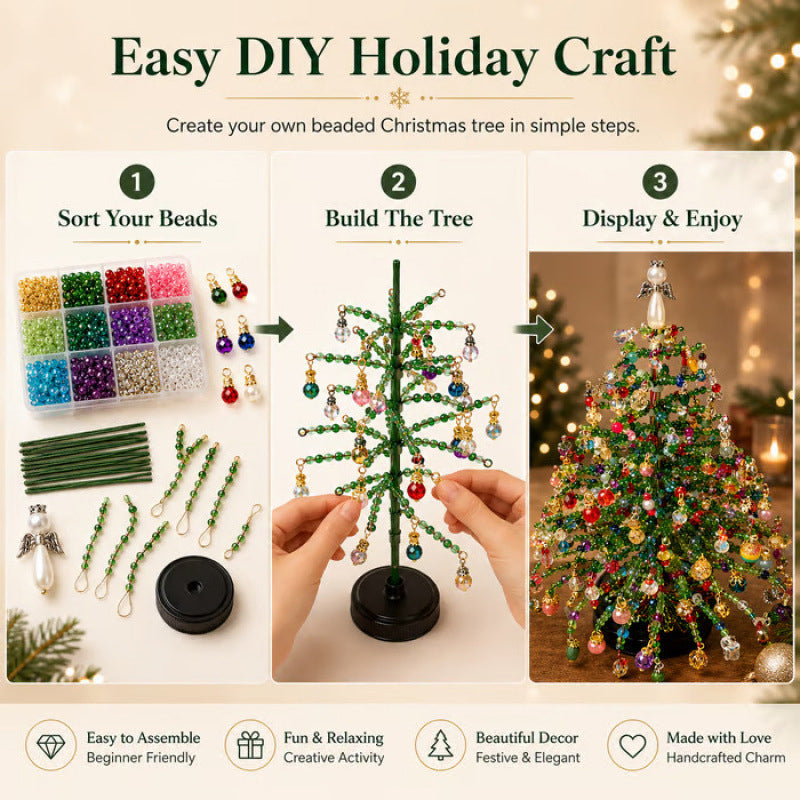 🎄DIY Beaded Tabletop Christmas Tree Craft Kit with LED Lights