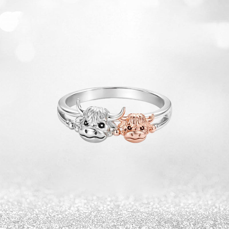 Highland-Cow-Guardian-Ring: Eine wärmende Präsenz an Ihrer Fingerspitze, die die tiefe Bindung zwischen Mutter und Kind symbolisiert