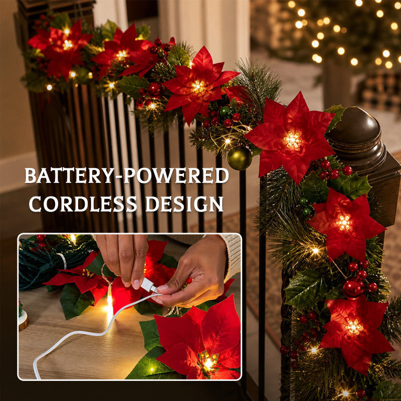 Christmas Poinsettia LED Flower String Lights