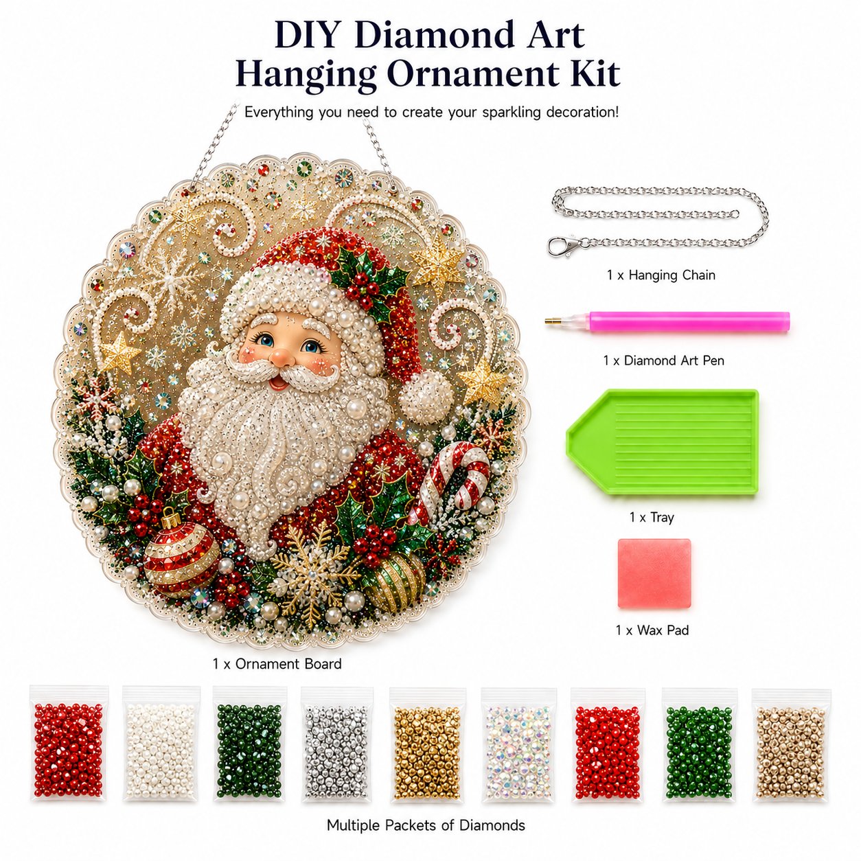 🎄 Premium Christmas Pearl Diamond Art Ornament Kit | DIY Holiday Hanging Decor